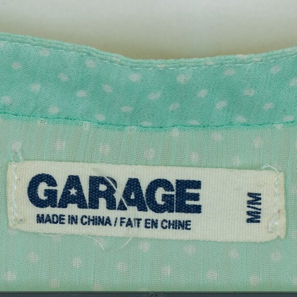 Garage 100% Polyester Semi Sheer V Neck, Pastel Green, Polka Dot Blouse, Size M - Picture 8 of 10